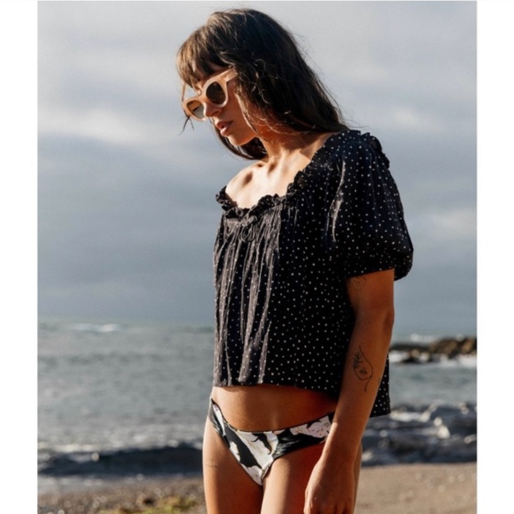 Billabong Flowy Polka Dot Puff Sleeve Top
